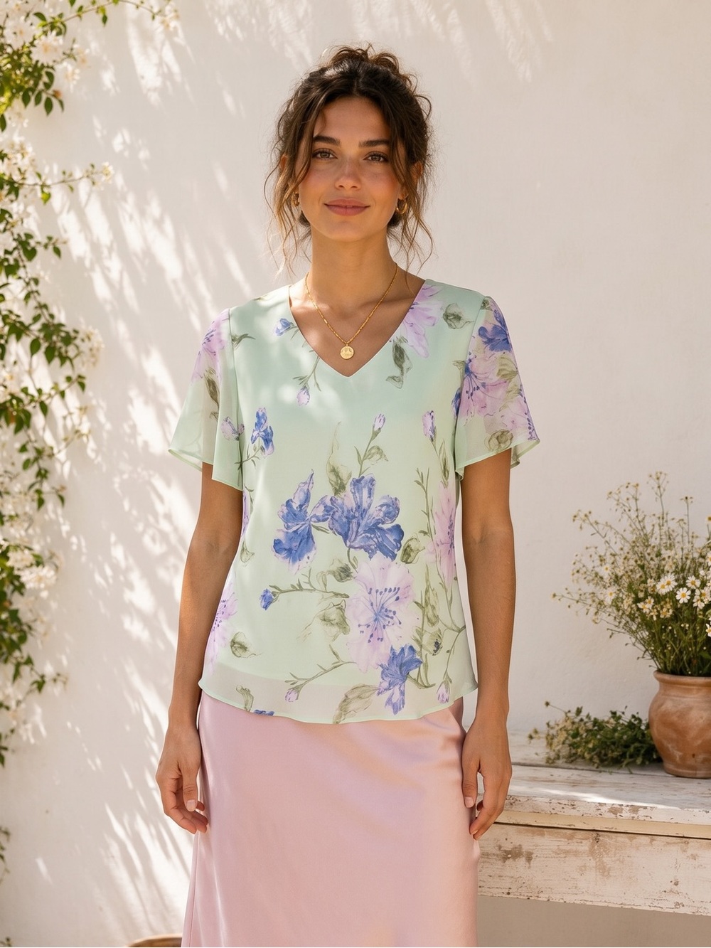 VINTAGE DRESSBARN Floral Flowy Top